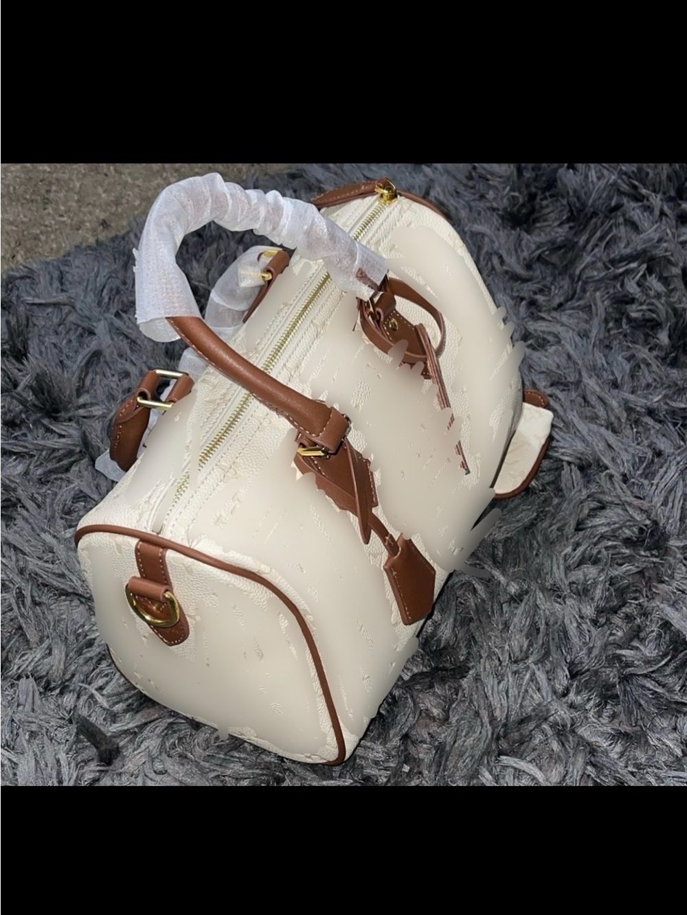 Source Unknown Cream and Brown Satchel Handbag